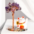 Arbre de cristal d'améthyste avec figurine chat de la chance sur socle en résine décoratif - Base Époxy Améthyste / Avec Emballage