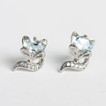 Silver fox stud earrings featuring a light blue gemstone and small white zircons - Fox Topaz Stud Earrings