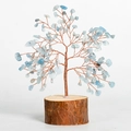 Natural light blue crystal gemstone tree with copper wire and solid wood base - Aquamarine with Wood Base
