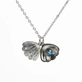 925 silver necklace with sparkling seashell pendant and a moonstone blue bead - Shell Pendant Style