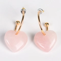Handcrafted rose quartz heart drop earrings with elegant golden C-shaped hooks - Rose Quartz Heart Earrings