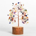 Handmade crystal money tree with colorful natural stones and a rustic wooden base - Mixed Crystal with Wood Base