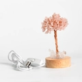Pink crystal tree lamp on natural white crystal cluster base with wooden LED stand - Rose Quartz Night Light