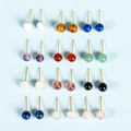 Set of 12 pairs of colorful natural stone bead stud earrings with golden posts on blue - Ball-Gold