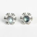 925 silver needle snowflake stud earrings featuring a blue moonstone gem center - Snowflake Stud Earrings Style