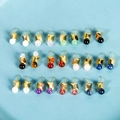 Square gold stud earrings with round natural crystal and cat eye stone beads - Square Gold