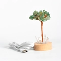 Creative crystal money tree night light with green quartz leaves and USB wooden base - Aventurine Night Light