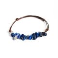 Handmade brown cord bracelet featuring natural irregular blue lapis lazuli crystal stones - Lapis Lazuli