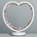 Pink natural crystal heart lamp with a minimalist white frame and stable round base - Rose Quartz Raw Stone - Heart Style