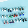 Colorful natural crystal and geometric silver cube stud earrings set in various shades - Square Silver