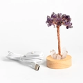 Creative amethyst crystal money tree night light with white quartz base and wooden USB stand - Amethyst Night Light