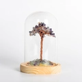 Albero di cristallo naturale con pietre colorate in cupola di vetro su base in legno - Fluorite (Con Base a Cupola in Vetro)