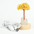 Citrine crystal tree night light with white quartz base and wooden USB stand - Citrine Night Light