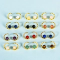 Golden crescent moon stud earrings with assorted natural crystal beads and zircons - Half Moon Gold