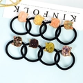Lot de 8 élastiques à cheveux avec breloques chat remplies de cristaux de quartz rose - Grenat / Chat