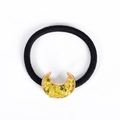 Élastique cheveux lune en or rose avec fragments de cristal jaune sur ruban noir - Péridot