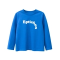 Minimalist long-sleeve blue cotton T-shirt for kids featuring white Eptishon print - Royal Blue / 130cm