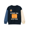 Classic kids color-block sweatshirt with long sleeves and athletic letter print design - Noble Blue Color Block / 130cm