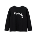 Minimalist black long-sleeve cotton T-shirt with white curved Eptishon logo print - Black / 165cm