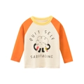 Kids long sleeve raglan T-shirt with cartoon cloud print and quit self sabotaging slogan - 90 / Beige/Orange Sleeve (HT367C)