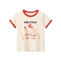 Short-sleeve cotton ringer T-shirt for girls with cartoon ducks and hello friend print - 90cm / Beige Apricot