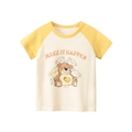 Kids cotton raglan t-shirt with cute cartoon bear print and yellow contrast sleeves - 90cm / Apricot/Medium Yellow