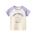 Kids purple raglan sleeve cotton T-shirt with cute bear and rabbit cartoon print - 90 / Off-White/Light Purple