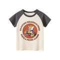 Kids cotton raglan short sleeve T-shirt with bear picnic print and round neck - Apricot/Dark Grey / 100cm