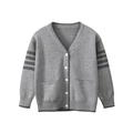 Klassiek grijs gebreid vest voor kinderen met V-hals, witte knopen en gestreepte mouwen - 90cm / Gemengd Grijs