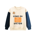 Sweatshirt enfant avec manches raglan contrastées et imprimé graphique athlétique - Beige Color Block / 165cm