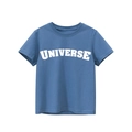 Kids blue cotton short sleeve T-shirt with white UNIVERSE letter print on front - 130cm / Army Blue