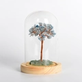 Albero di cristallo azzurro fatto a mano con base in legno in cupola di vetro - Acquamarina (Con Base a Cupola in Vetro)