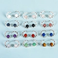 Set of 12 pairs of moon-shaped silver earrings with multicolor natural crystal stones - Half Moon Silver