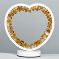 Heart-shaped natural crystal cluster lamp with yellow stones and white minimal frame - Citrine Geode - Heart Style