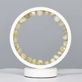 Modern white circular night light with glowing light green natural raw crystal stones - Citrine Tumbled Stone - Round Style