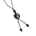 Natural silver obsidian cat pendant with hand-woven black cord and polished beads - Cat Head Style