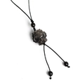 Handcrafted silver obsidian Pixiu pendant with traditional black braided rope necklace - Little Monster