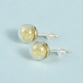 Square glass bead earrings with yellow natural crystal stones and gold metal posts - Glass Ball Gold