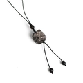 Natural silver obsidian hand-carved animal pendant with black braided cord strap - Lion Dance