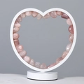 Pink crystal heart shaped night light with white base and natural raw stone filling - Rose Quartz Tumbled Stone - Heart Style