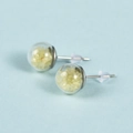 Natural light yellow crystal stone round stud earrings with silver pins on blue background - Glass Ball Silver