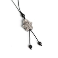 Gingerbread man silver obsidian charm with handcrafted black woven cord and beads - Snowman