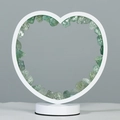 Green natural crystal raw stone heart-shaped night light with a sleek white base - Green Fluorite Raw Stone - Heart Style