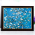 Almond Blossoms art print in a classic dark brown wood frame with gold trim - Almond Blossom Crystal Art