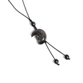 Handcrafted silver obsidian crescent moon charm with detailed carving and black cord - Moon