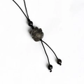 Natural silver obsidian lucky cat pendant with hand-woven black string and beads - Fortune Cat