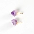 Natural raw amethyst stud earrings with purple crystal stones and golden metal posts - Amethyst Cluster Gold