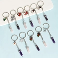 Christmas crystal pillar keychains with alloy holiday charms and natural quartz stones - Santa Face Circle / Christmas Pillar Style - Purple