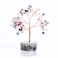 Colorful gemstone money tree with a copper wire trunk and heart resin base ornament - Fluorite (Heart Base)