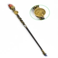 Aquarius zodiac wand with red crystal ball, gold metal plate and blue gemstone pendant - Aquarius